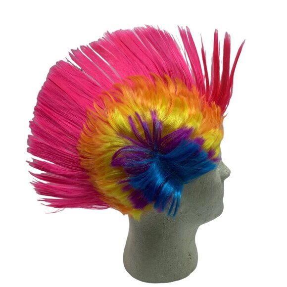Rainbow Mohawk Costume Wig Vibrant Synthetic Hair Adult One Size Clown Halloween - Picture 1 of 5